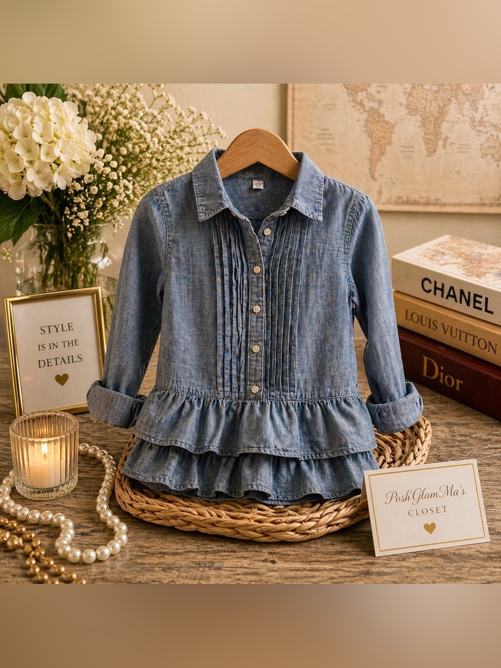 J. Crew Blue Kids Button Down Shirt with Ruffles